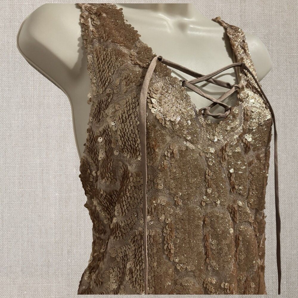 Gianni Bini Gold Sequin Leopard Animal Print Lace Up Mini Dress Women’s L